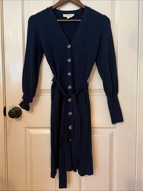 Lucky Brand Women’s Long Sleeve Ribbed Button-Front Sweater Knit Dress Sz. Small